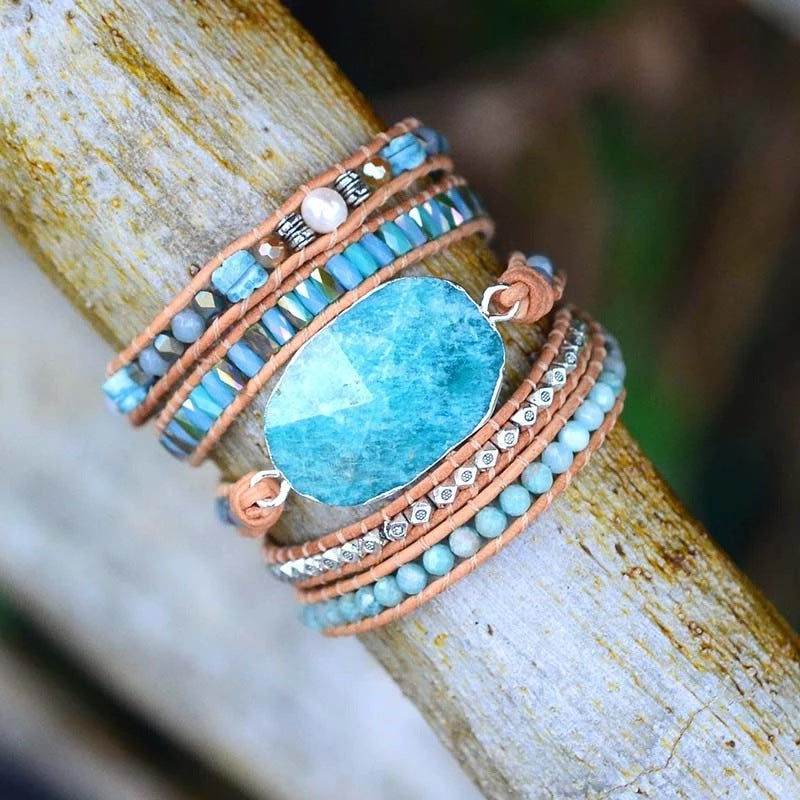 Cut Angle Tianhe Stone Cowhide Woven Bracelet
