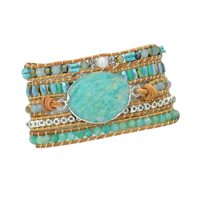 Cut Angle Tianhe Stone Cowhide Woven Bracelet