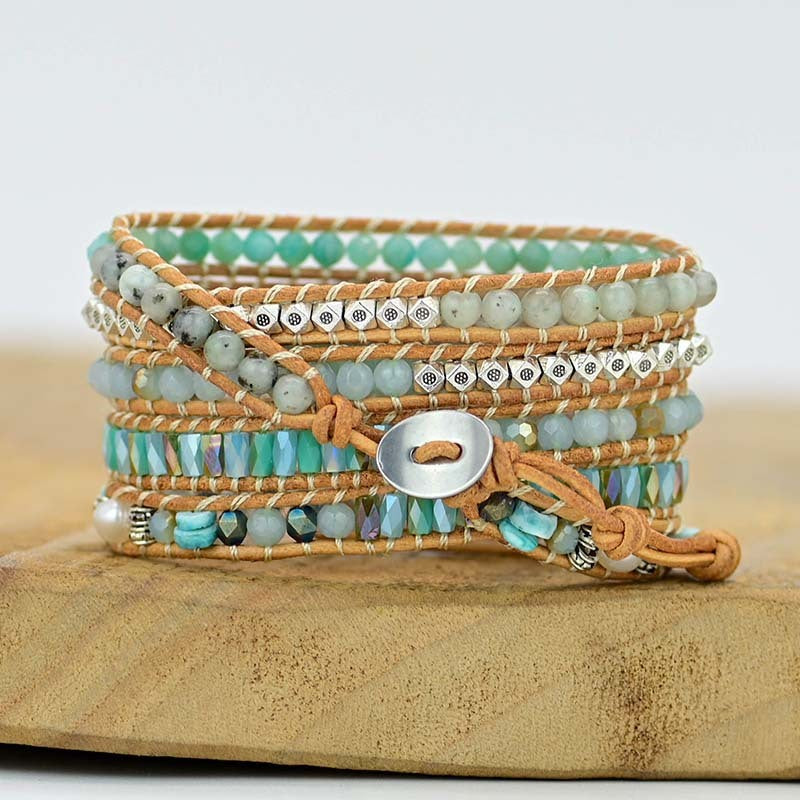 Cut Angle Tianhe Stone Cowhide Woven Bracelet