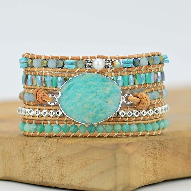 Cut Angle Tianhe Stone Cowhide Woven Bracelet