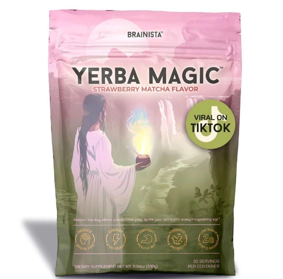 Brainista Yerba Magic | Yerba Mate Tea Powder | Strawberry Macha