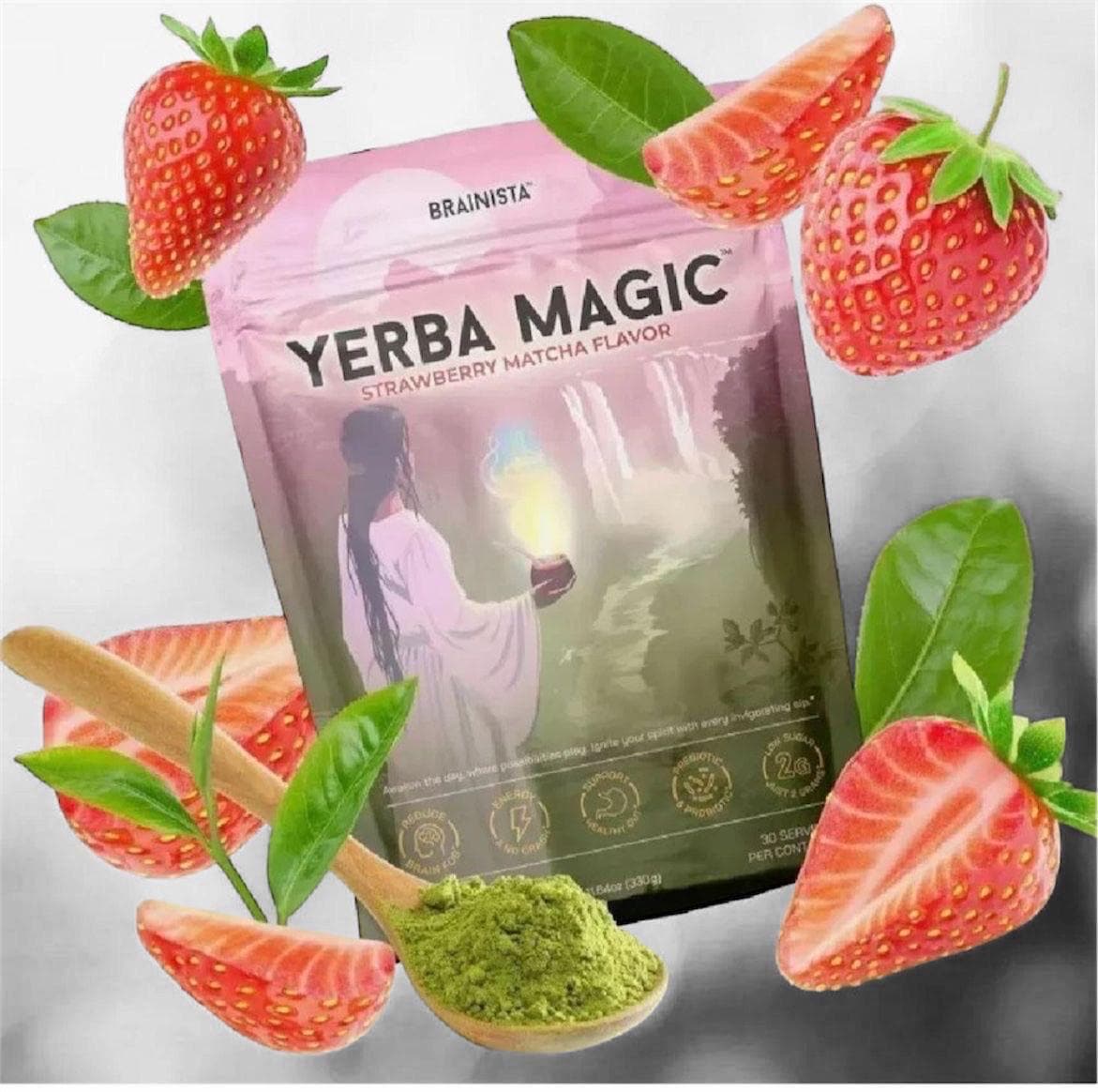 Brain Yerba Magic | Yerba Mate Tea Powder | Strawberry Macha