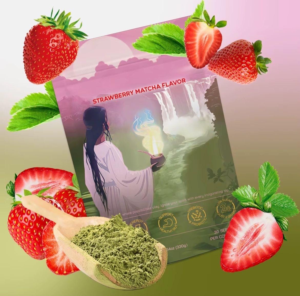 Brain Yerma Magic | Yerma Mate Tea Powder | Strawberry Macha