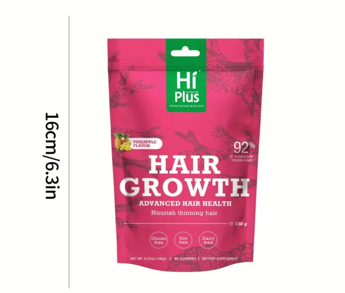 Hiplus Women's Hair Growth Gummies, Nourish Thinning Hair And Increase Hair Thickness, Hair Growth Product with Patented Collagen Complex for Effective Results, Thicker, Fuller Hair, Pineapple Flavor - 90 Gummies (45 Day Supply)